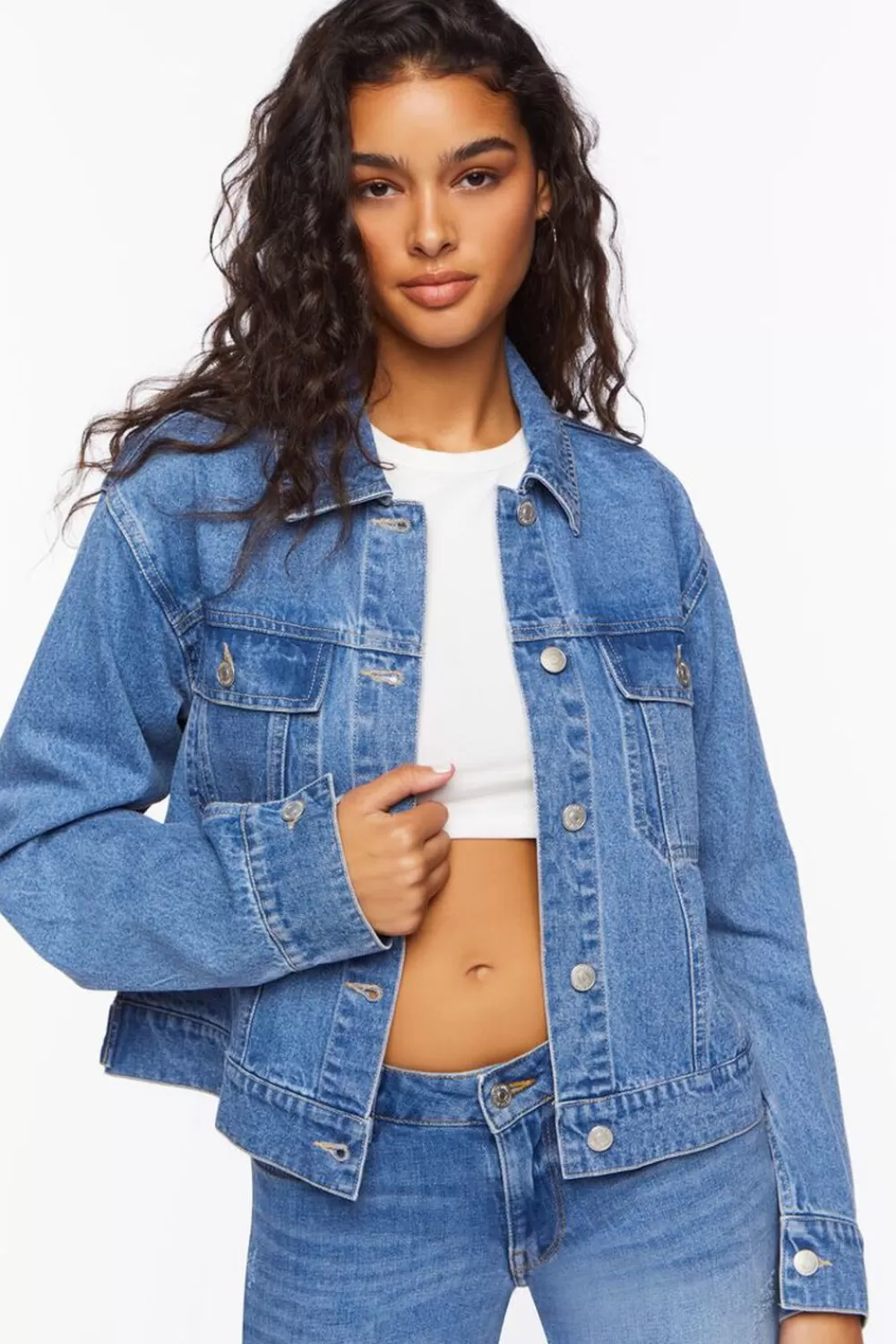 Jackets + Outerwear>Forever 21 Denim Trucker Jacket Medium Denim