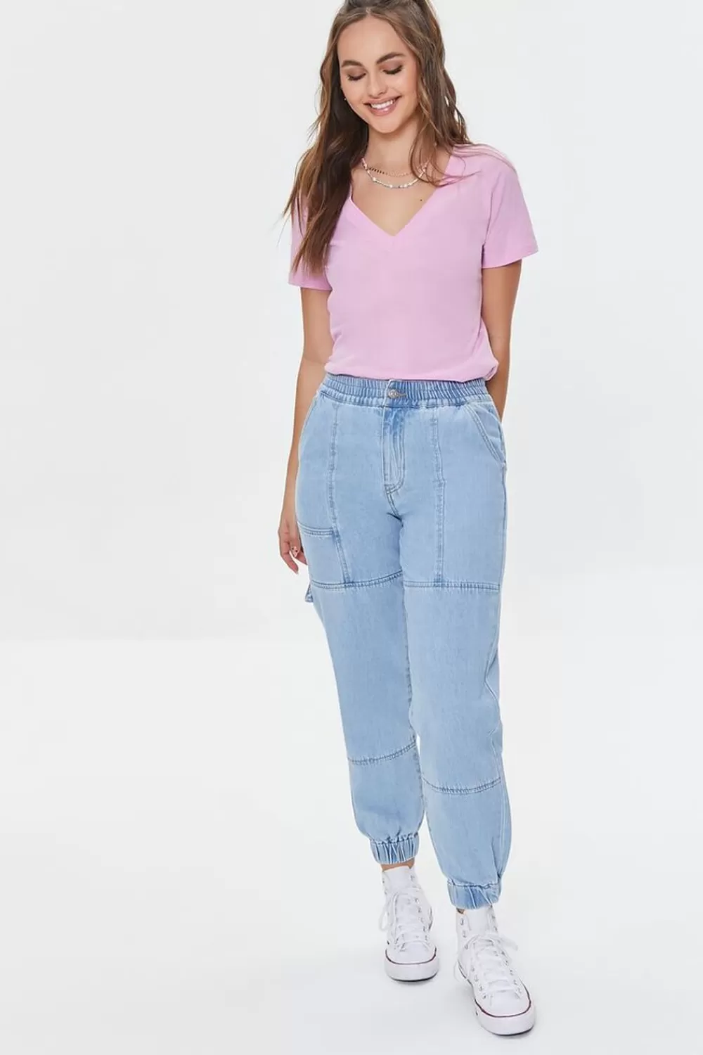 Bottoms>Forever 21 Denim Utility Joggers Light Denim