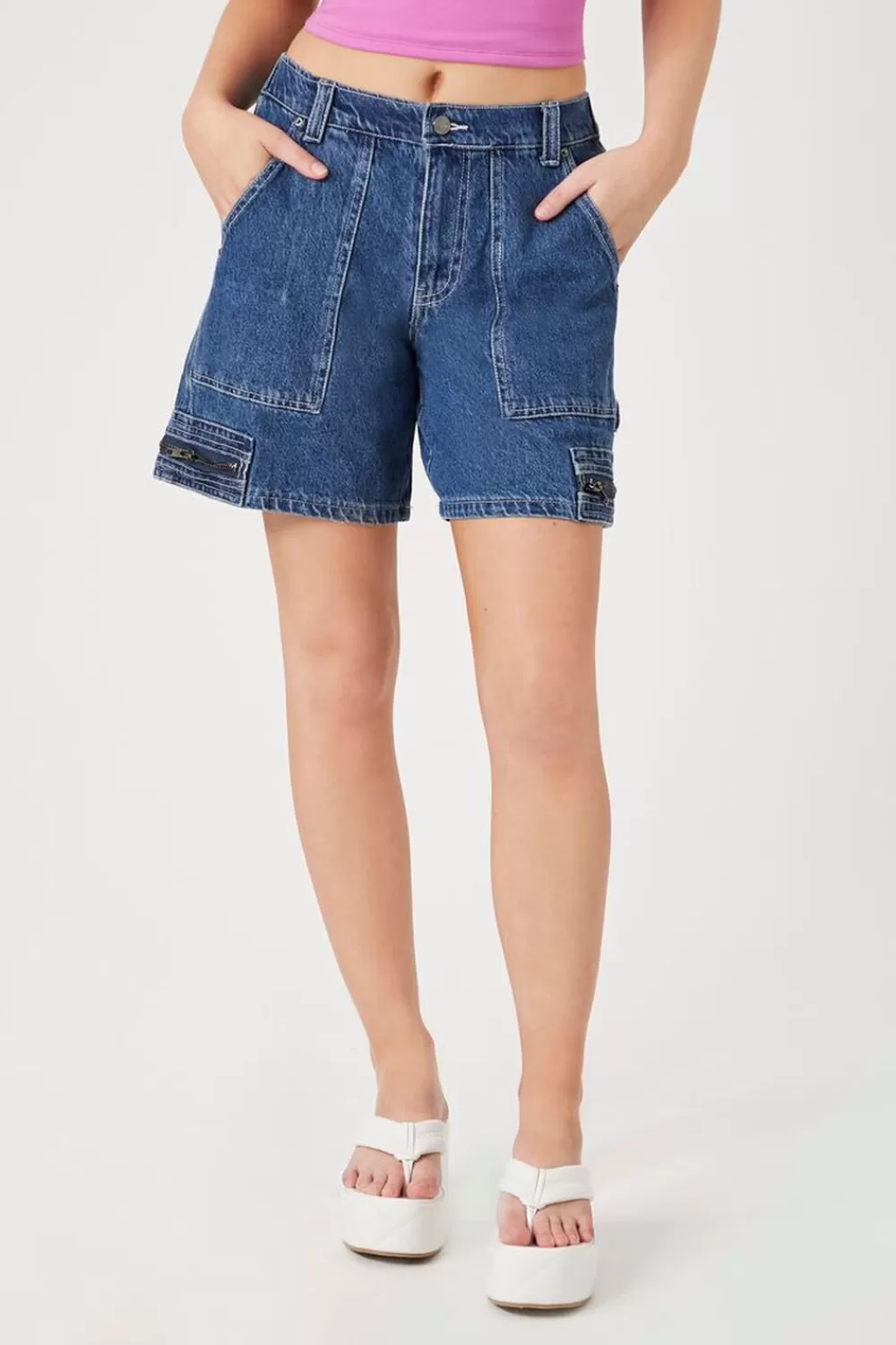 Bottoms>Forever 21 Denim Zip-Pocket Shorts Dark Denim