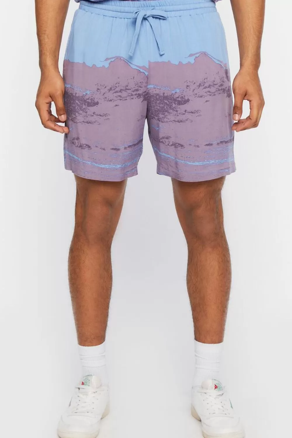 Matching Sets>Forever 21 Desert Landscape Drawstring Shorts Sky Blue/Purple