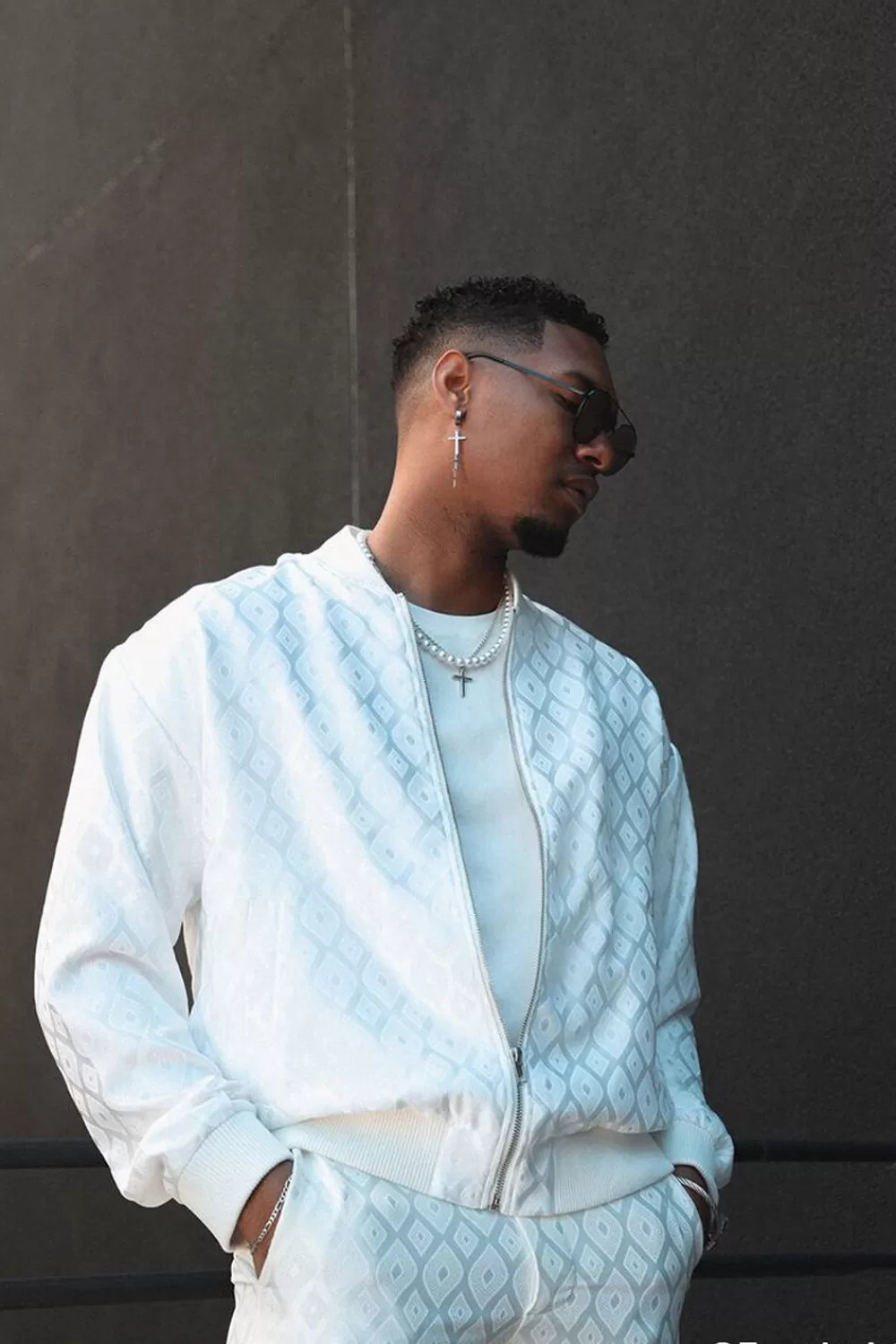 Jackets + Outerwear>Forever 21 Diamond Bomber Jacket White