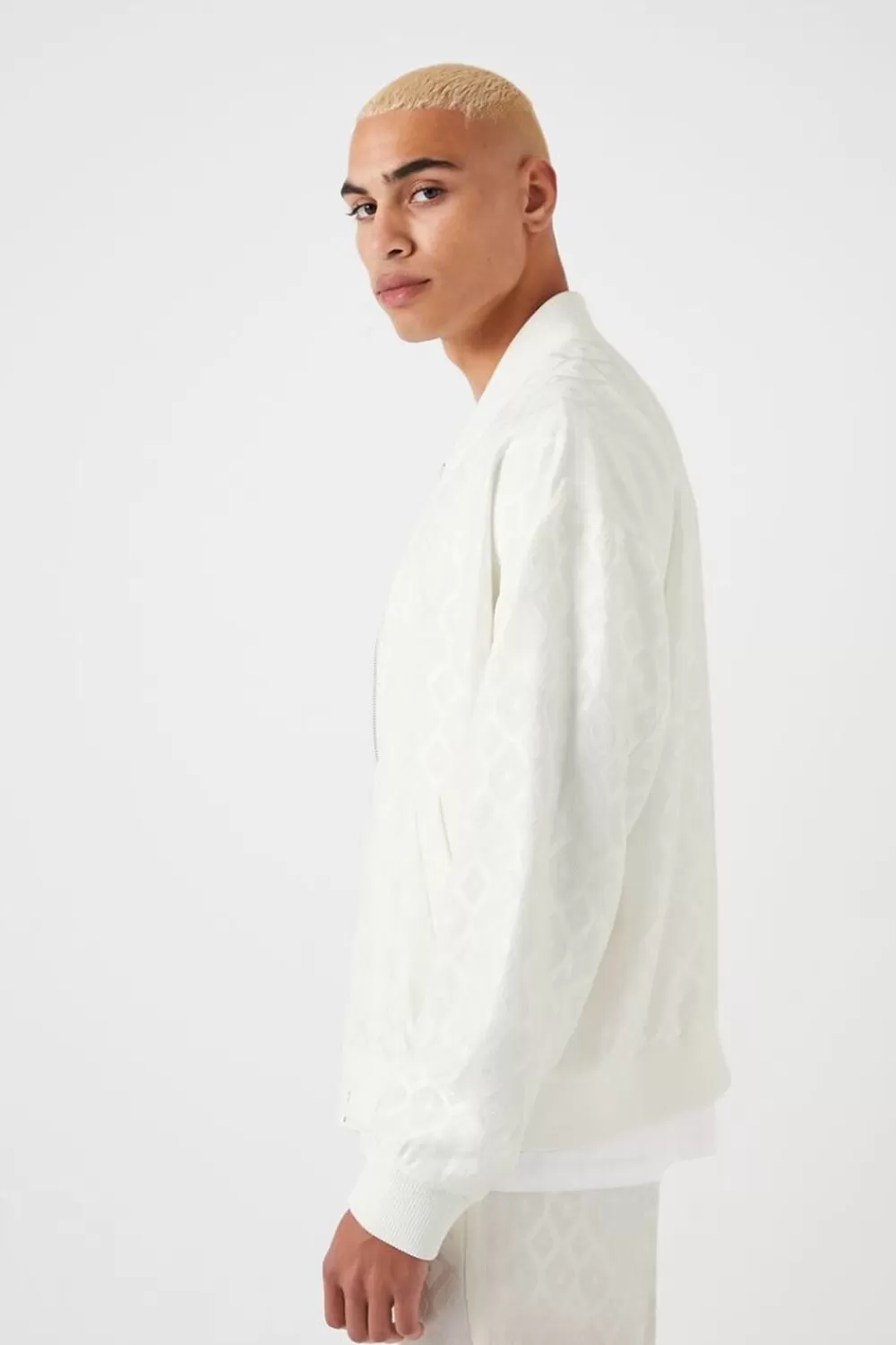 Jackets + Outerwear>Forever 21 Diamond Bomber Jacket White