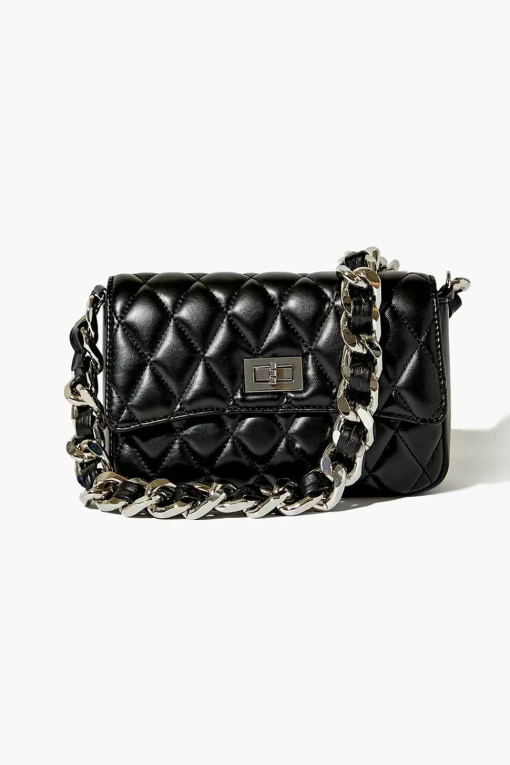 Bags + Backpacks>Forever 21 Diamond Quilted Crossbody Bag Black