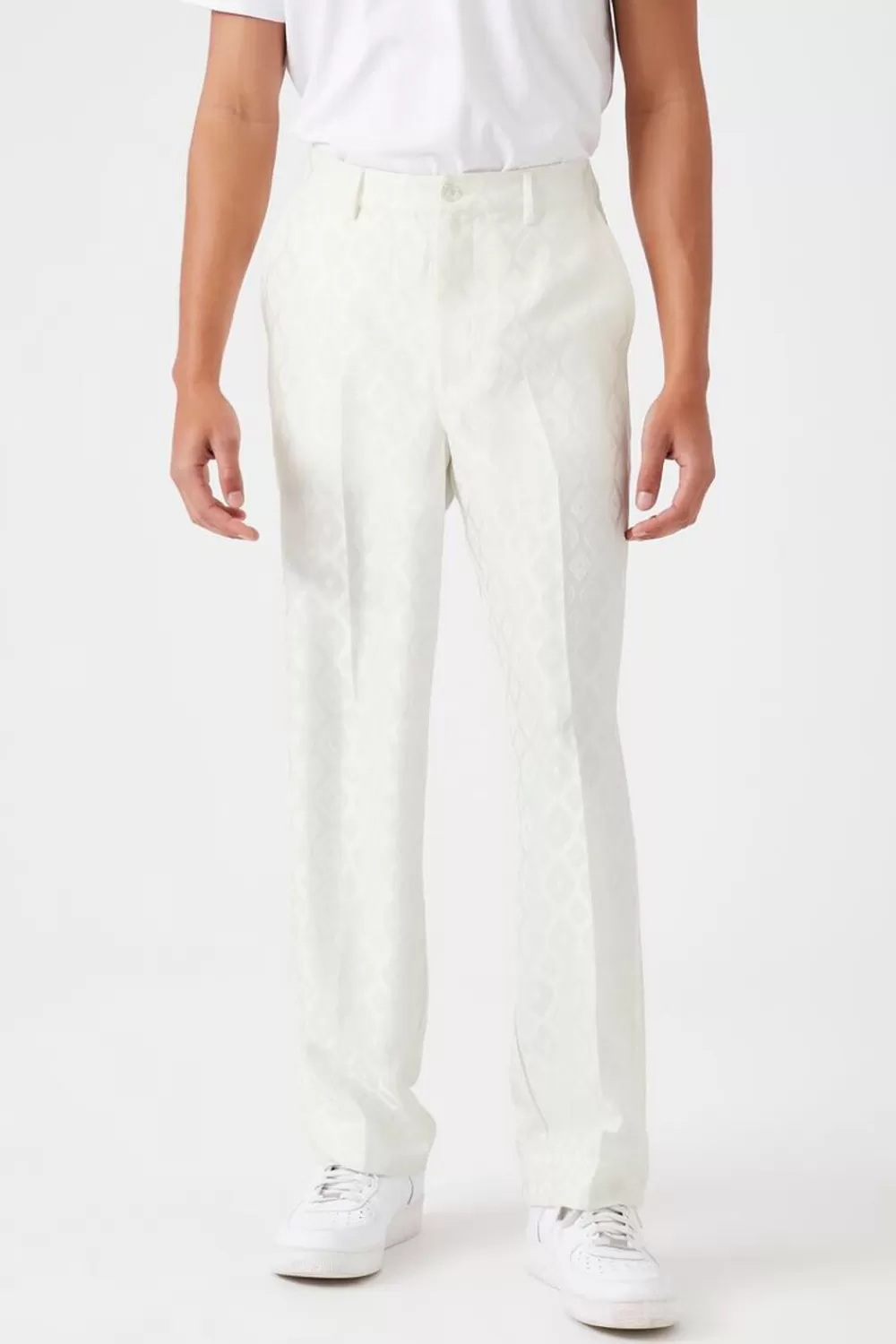 Matching Sets>Forever 21 Diamond Slim-Fit Pants White