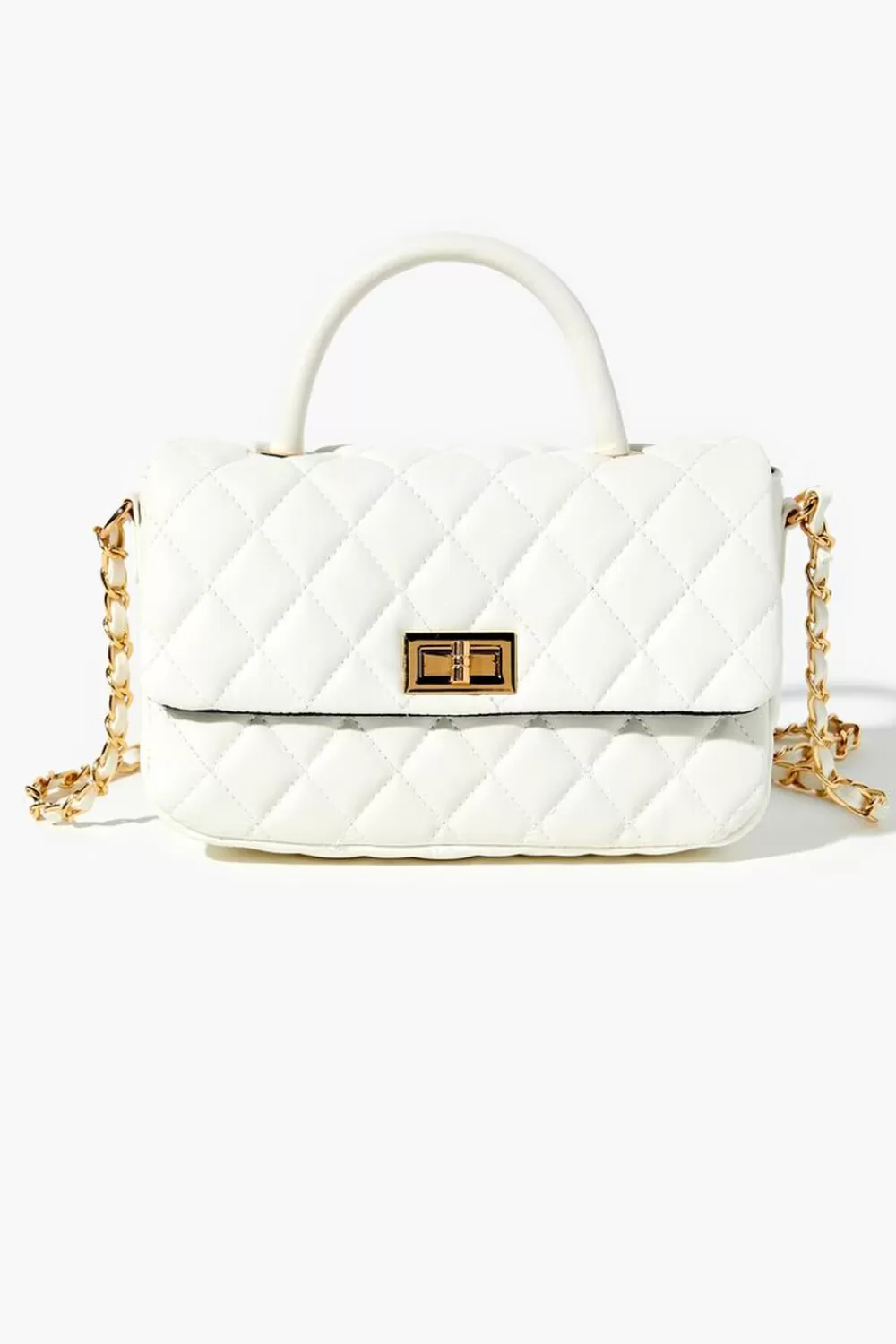 Bags + Backpacks>Forever 21 Diamond-Quilted Faux Leather Crossbody Bag White