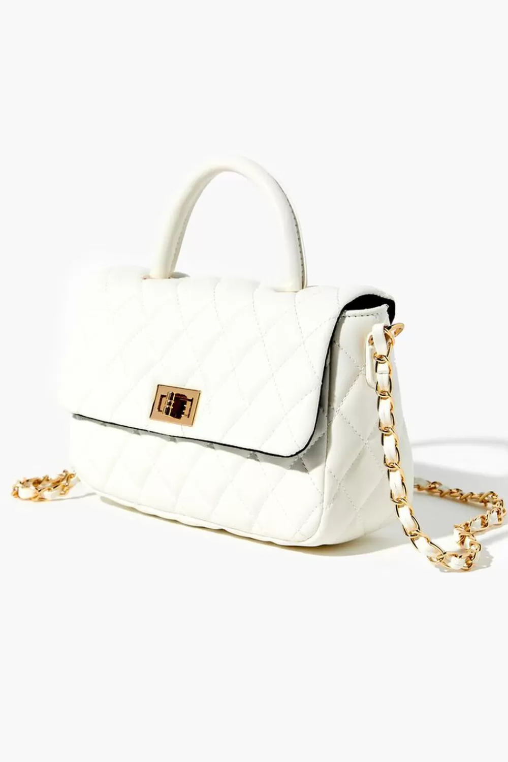 Bags + Backpacks>Forever 21 Diamond-Quilted Faux Leather Crossbody Bag White