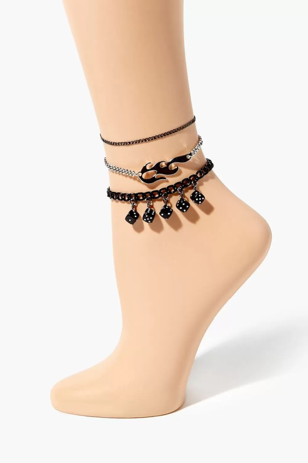 Body Jewelry>Forever 21 Dice & Flame Anklet Set Black/Silver