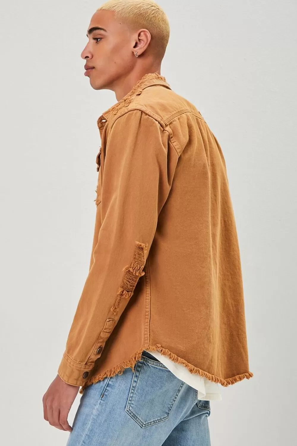 Jackets + Outerwear>Forever 21 Distressed Button-Front Jacket Gold
