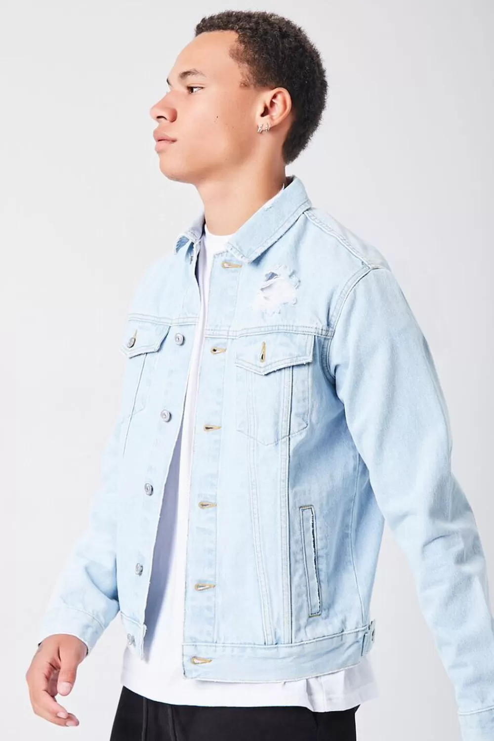 Jackets + Outerwear>Forever 21 Distressed Denim Jacket Light Denim