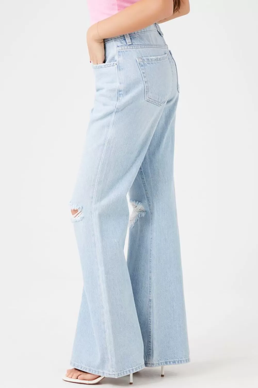 Bottoms>Forever 21 Distressed Flare Jeans Light Denim