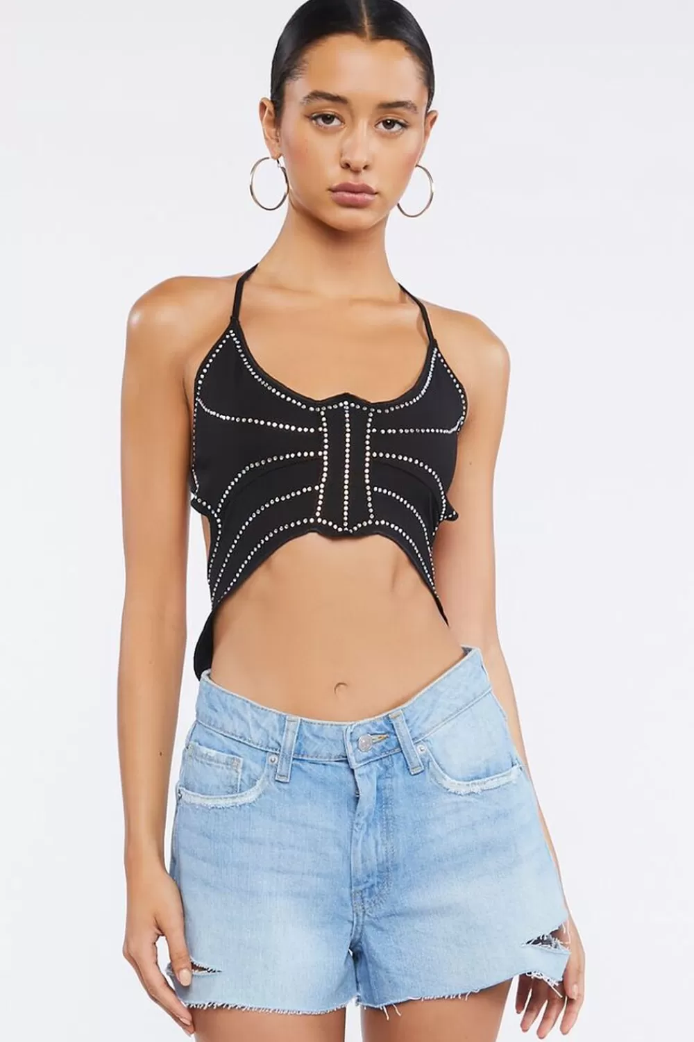 Bottoms>Forever 21 Distressed Frayed Denim Shorts Light Denim