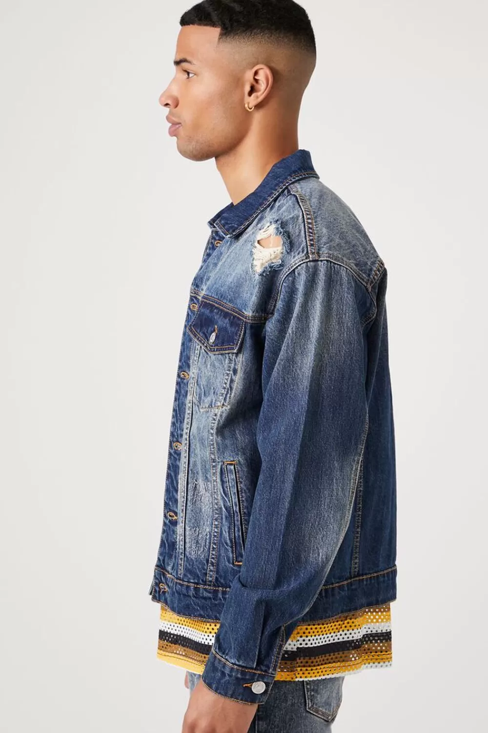 Jackets + Outerwear>Forever 21 Distressed Stone Wash Trucker Jacket Medium Denim