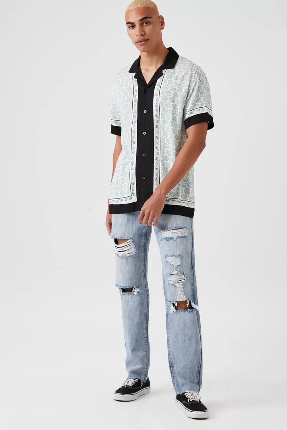 Jeans + Denim>Forever 21 Distressed Straight-Leg Jeans Light Denim