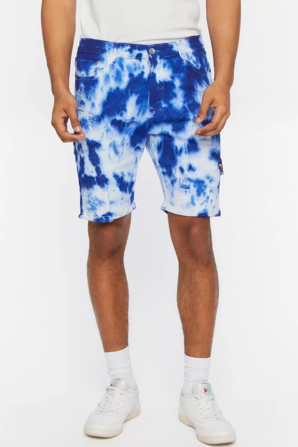 Jeans + Denim>Forever 21 Distressed Tie-Dye Denim Shorts White/Multi