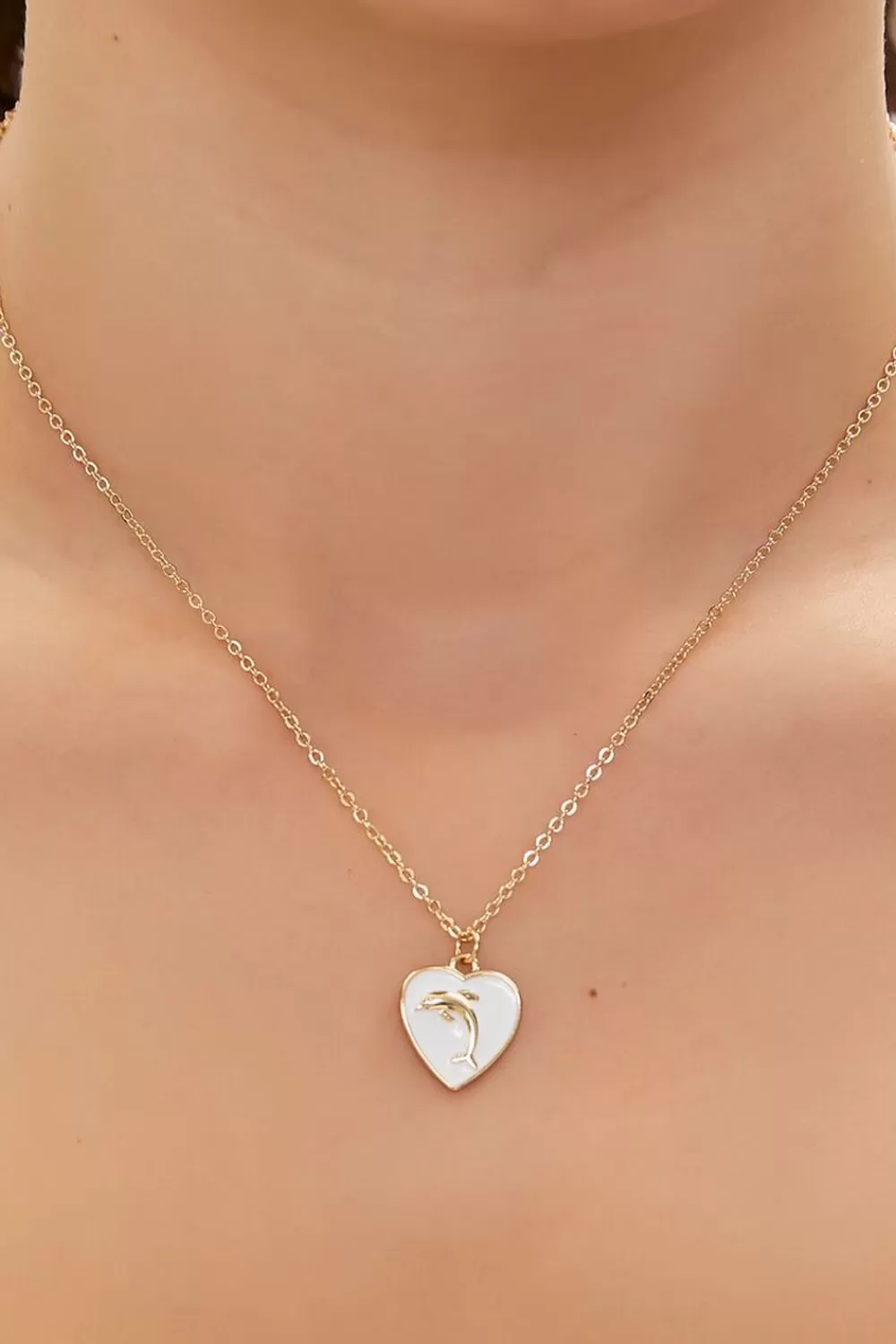 Necklaces>Forever 21 Dolphin Heart Pendant Necklace Gold/Multi