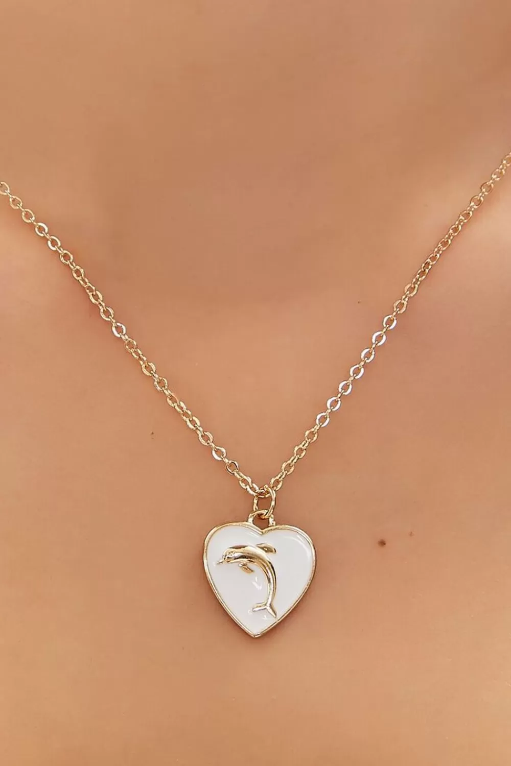 Necklaces>Forever 21 Dolphin Heart Pendant Necklace Gold/Multi