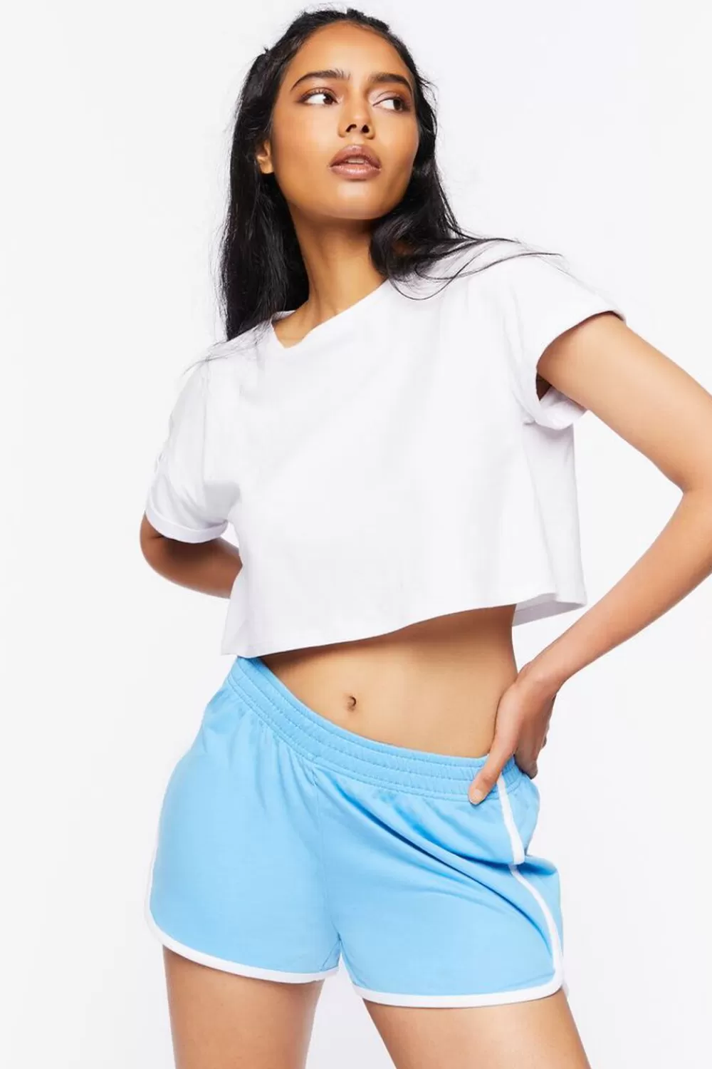 Bottoms>Forever 21 Dolphin Hem Ringer Shorts Azure