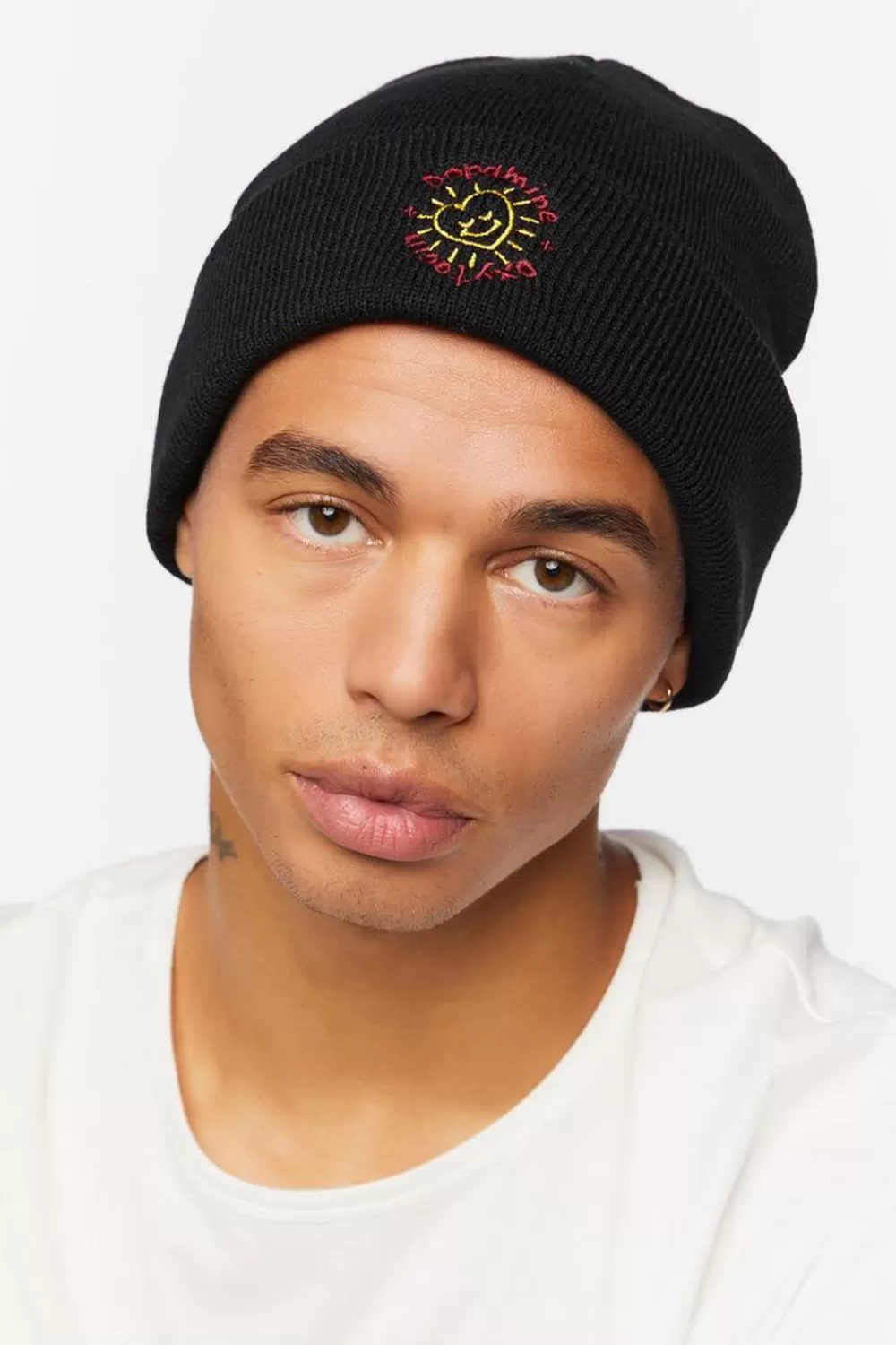 Hats + Beanies>Forever 21 Dopamine Embroidered Beanie Black/Multi