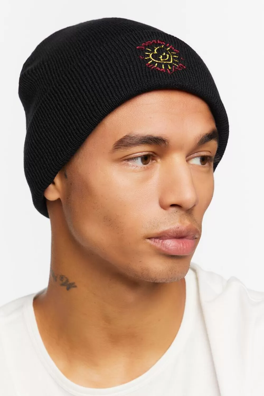 Hats + Beanies>Forever 21 Dopamine Embroidered Beanie Black/Multi