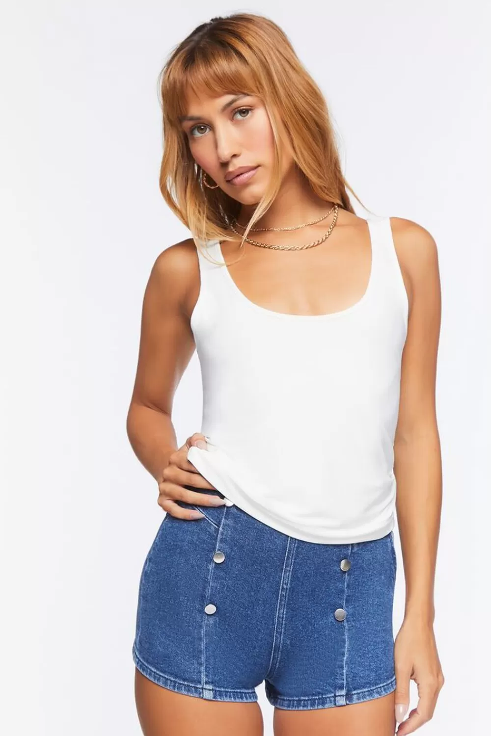 Bottoms>Forever 21 Double-Breasted Denim Shorts Dark Denim