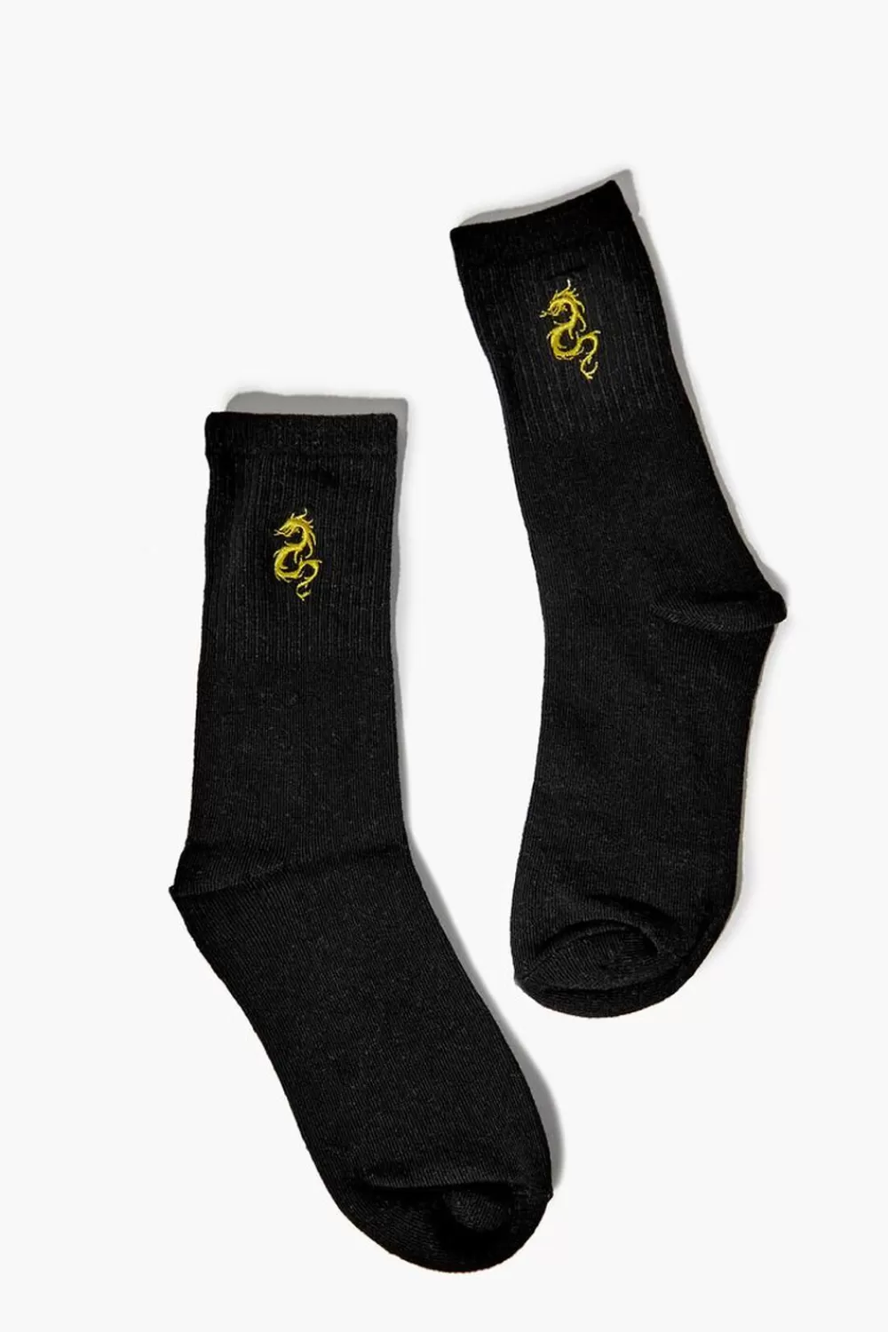Socks + Tights>Forever 21 Dragon Embroidered Crew Sock Set Black/White
