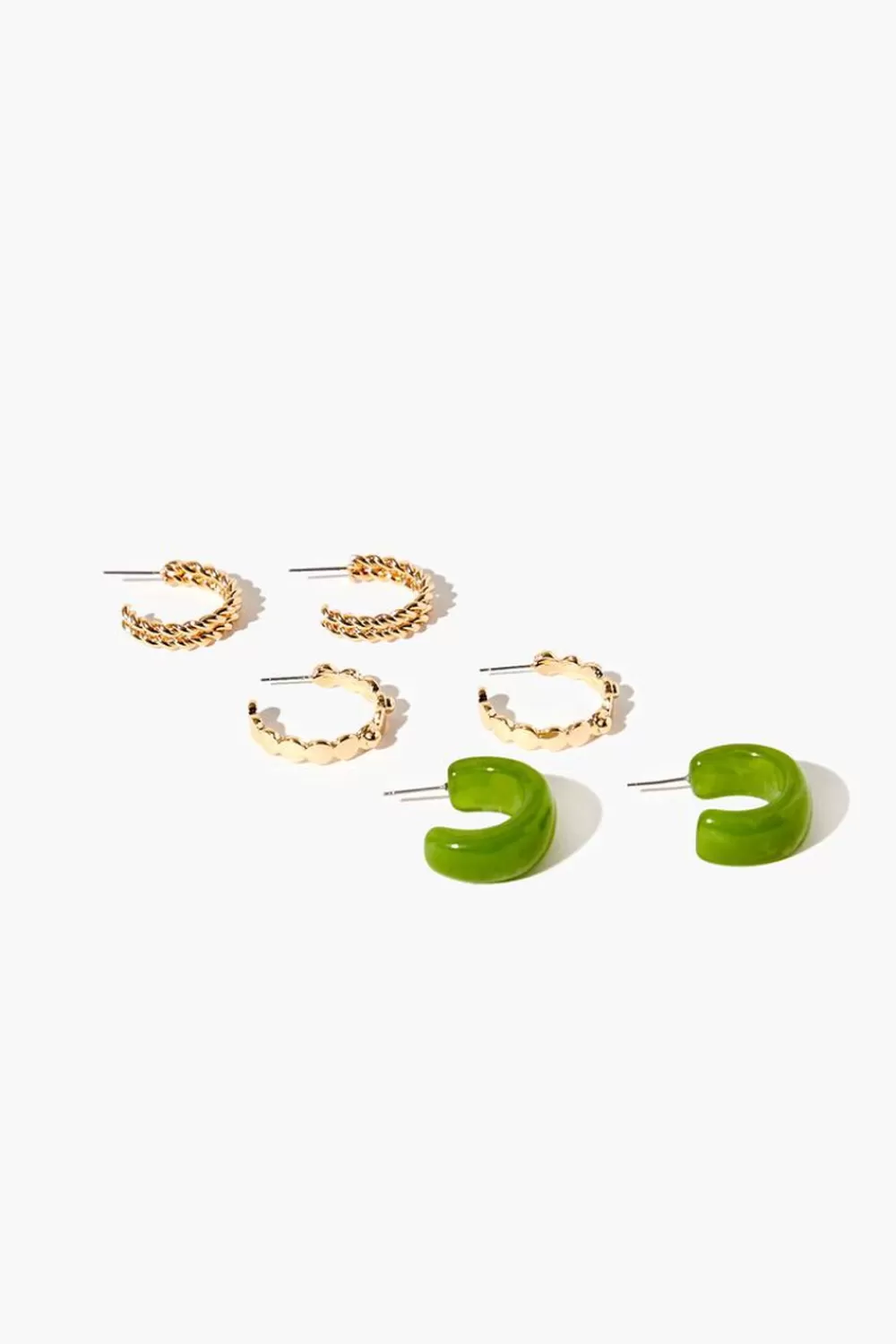 Earrings>Forever 21 Dual-Twist Hoop Earring Set Gold/Green