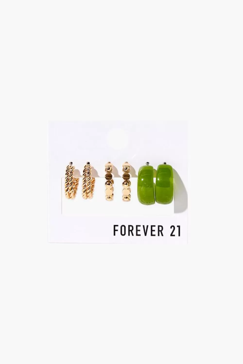 Earrings>Forever 21 Dual-Twist Hoop Earring Set Gold/Green