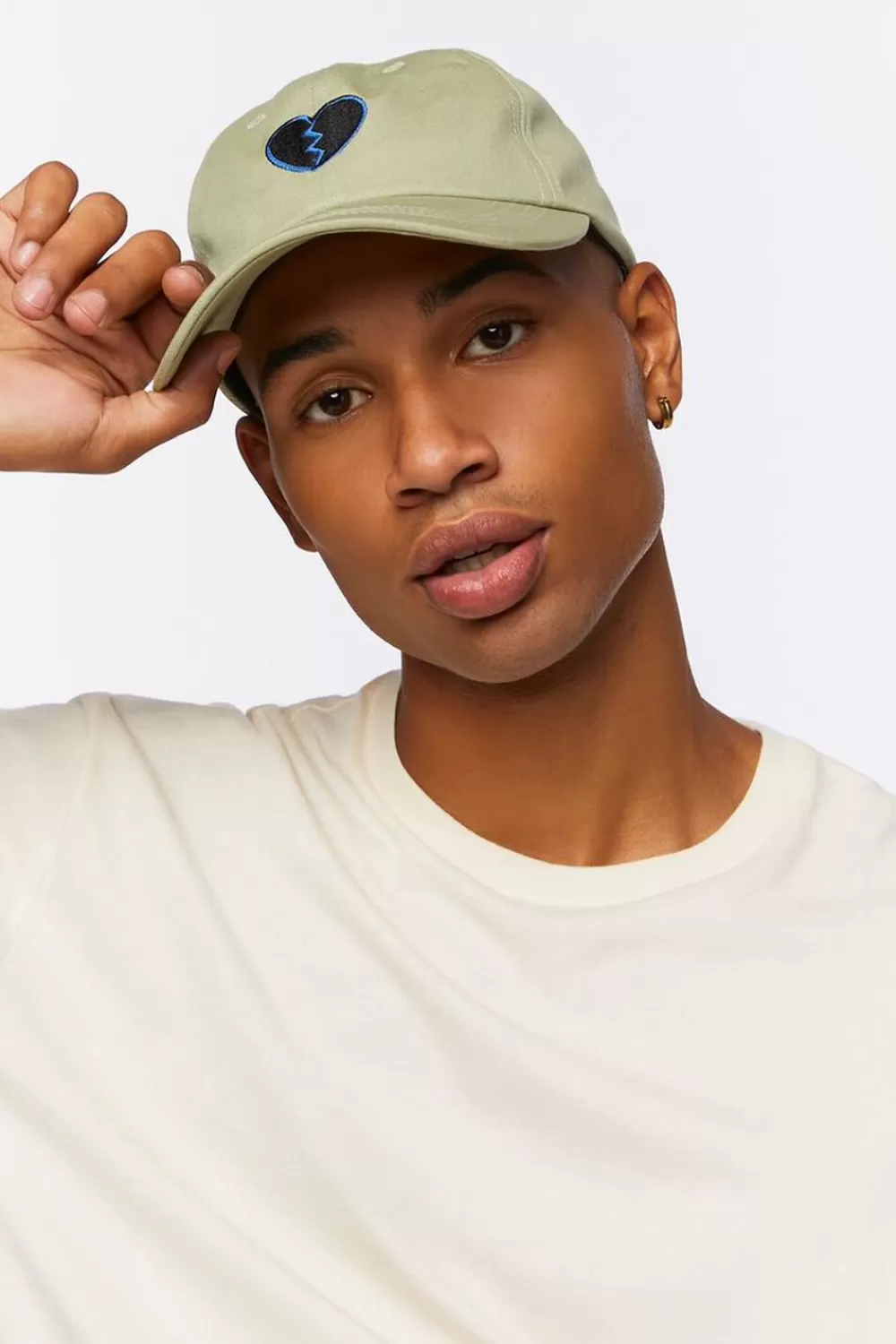 Hats + Beanies>Forever 21 Embroidered Broken Heart Cap Sage/Black