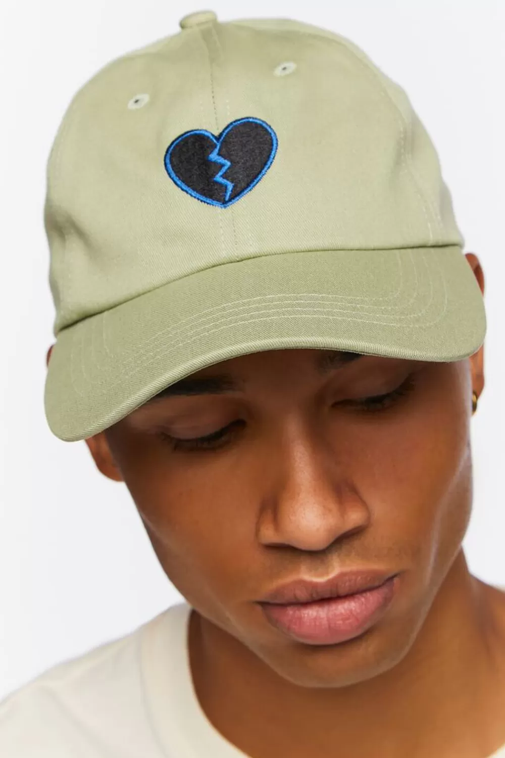 Hats + Beanies>Forever 21 Embroidered Broken Heart Cap Sage/Black