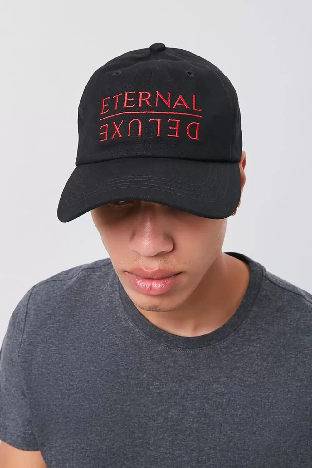 Hats + Beanies>Forever 21 Embroidered Eternal Graphic Cap Black/Red