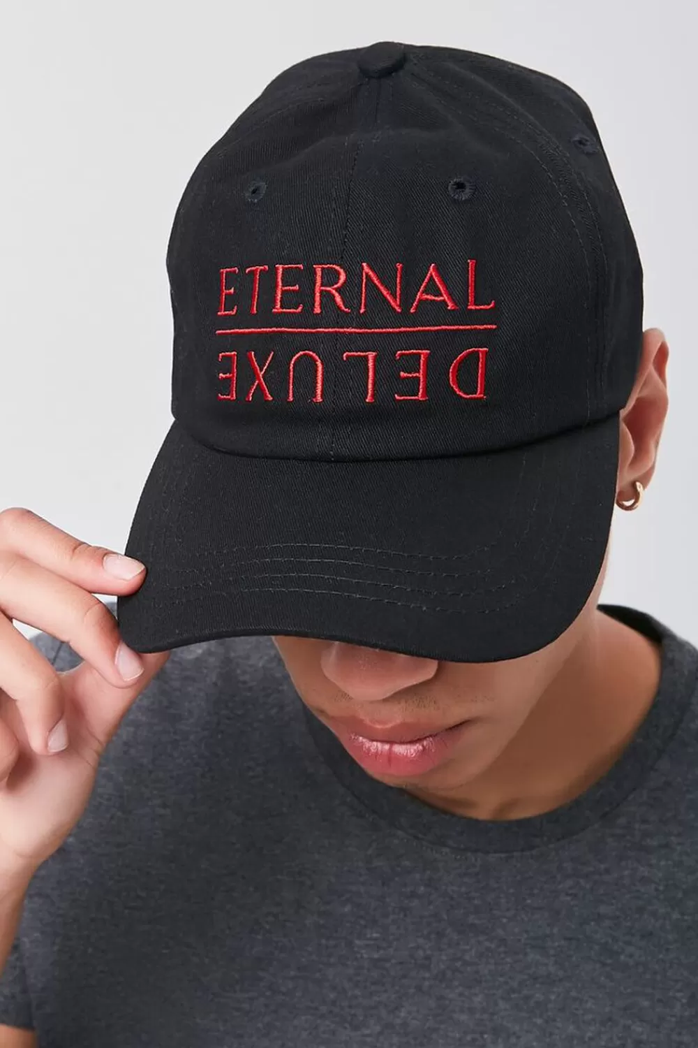 Hats + Beanies>Forever 21 Embroidered Eternal Graphic Cap Black/Red