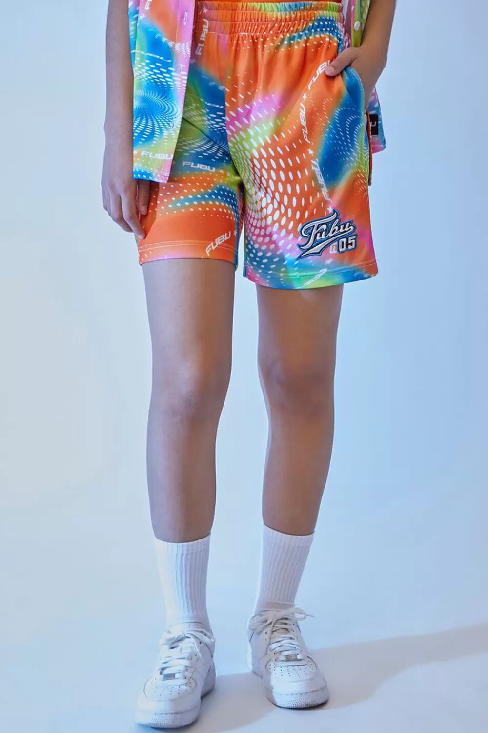 Bottoms>Forever 21 Embroidered Fubu Mesh Shorts Orange/Multi