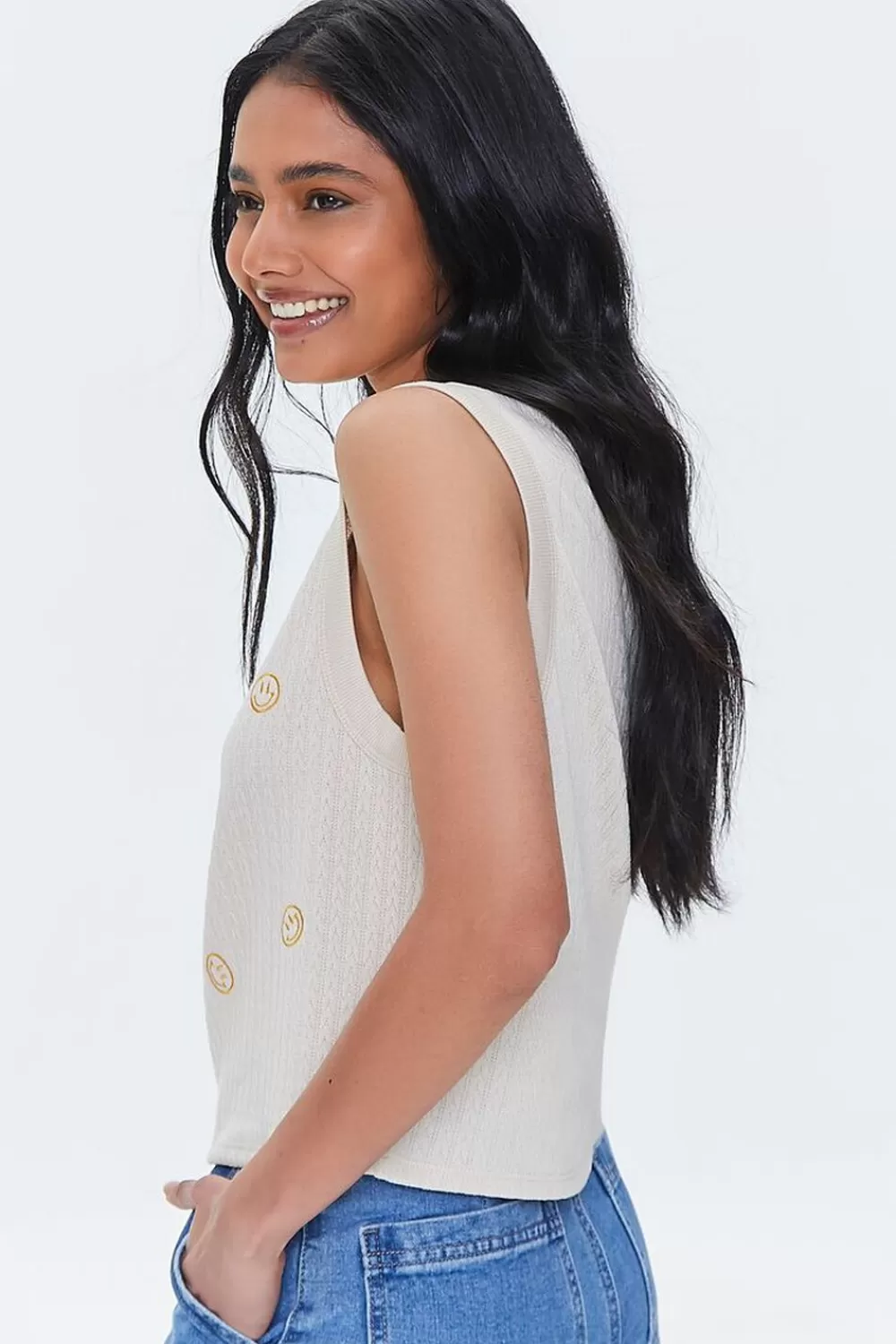 Forever 21 Embroidered Happy Face Tank Top | Women Tops