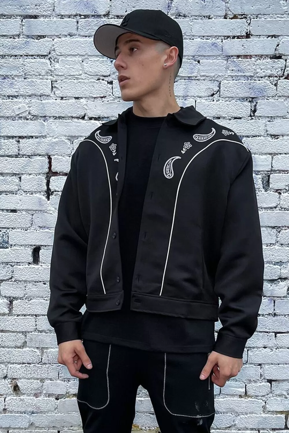 Jackets + Outerwear>Forever 21 Embroidered Paisley Bomber Jacket Black/White