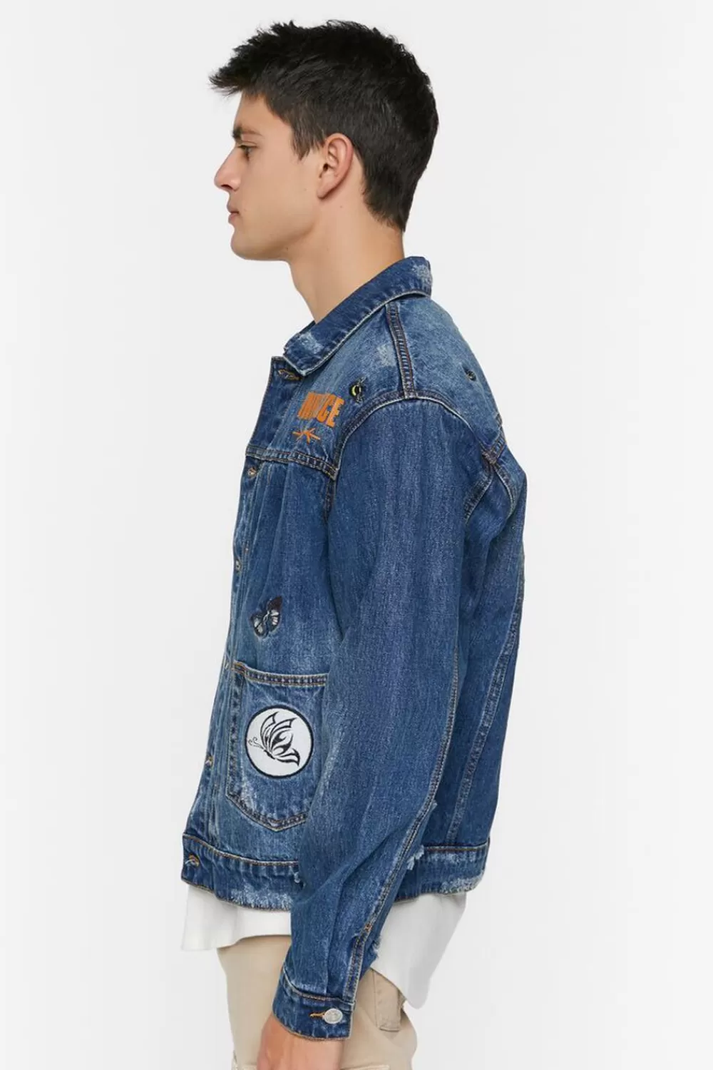 Jackets + Outerwear>Forever 21 Embroidered Peace Denim Jacket Medium Denim