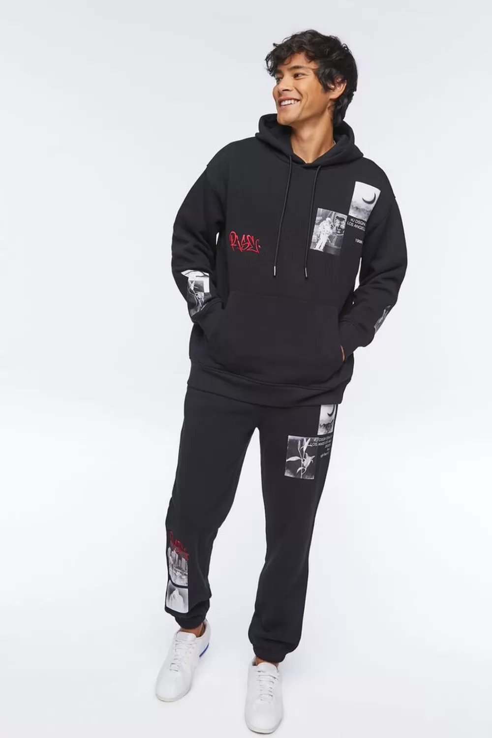 Matching Sets>Forever 21 Embroidered Rise Graphic Joggers Black/Multi