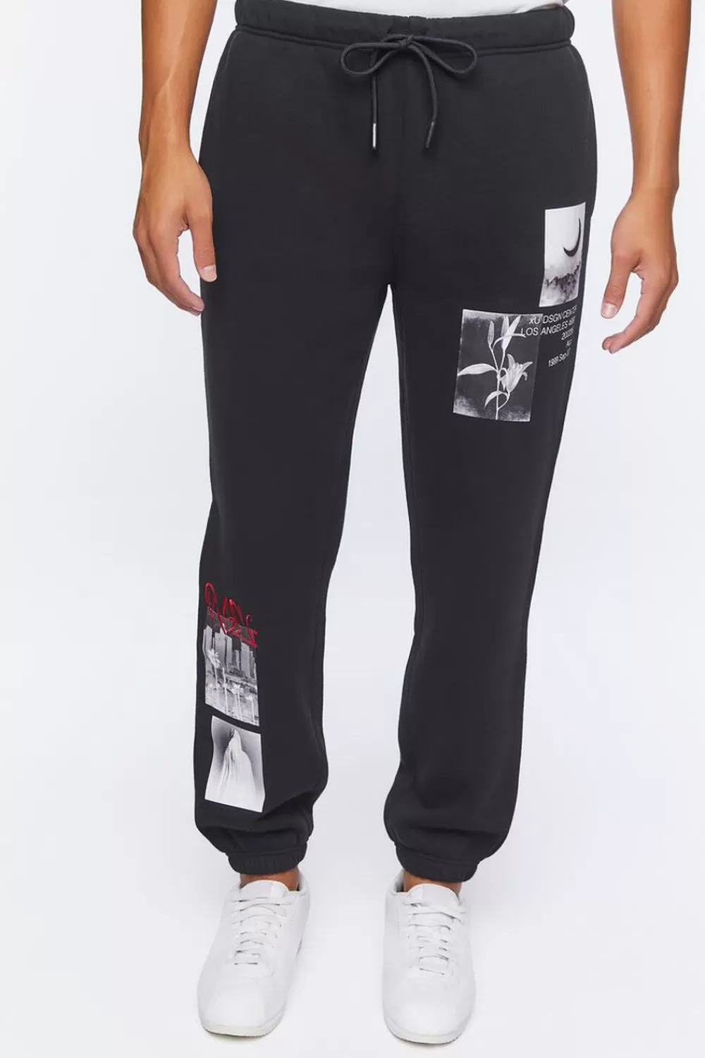 Matching Sets>Forever 21 Embroidered Rise Graphic Joggers Black/Multi