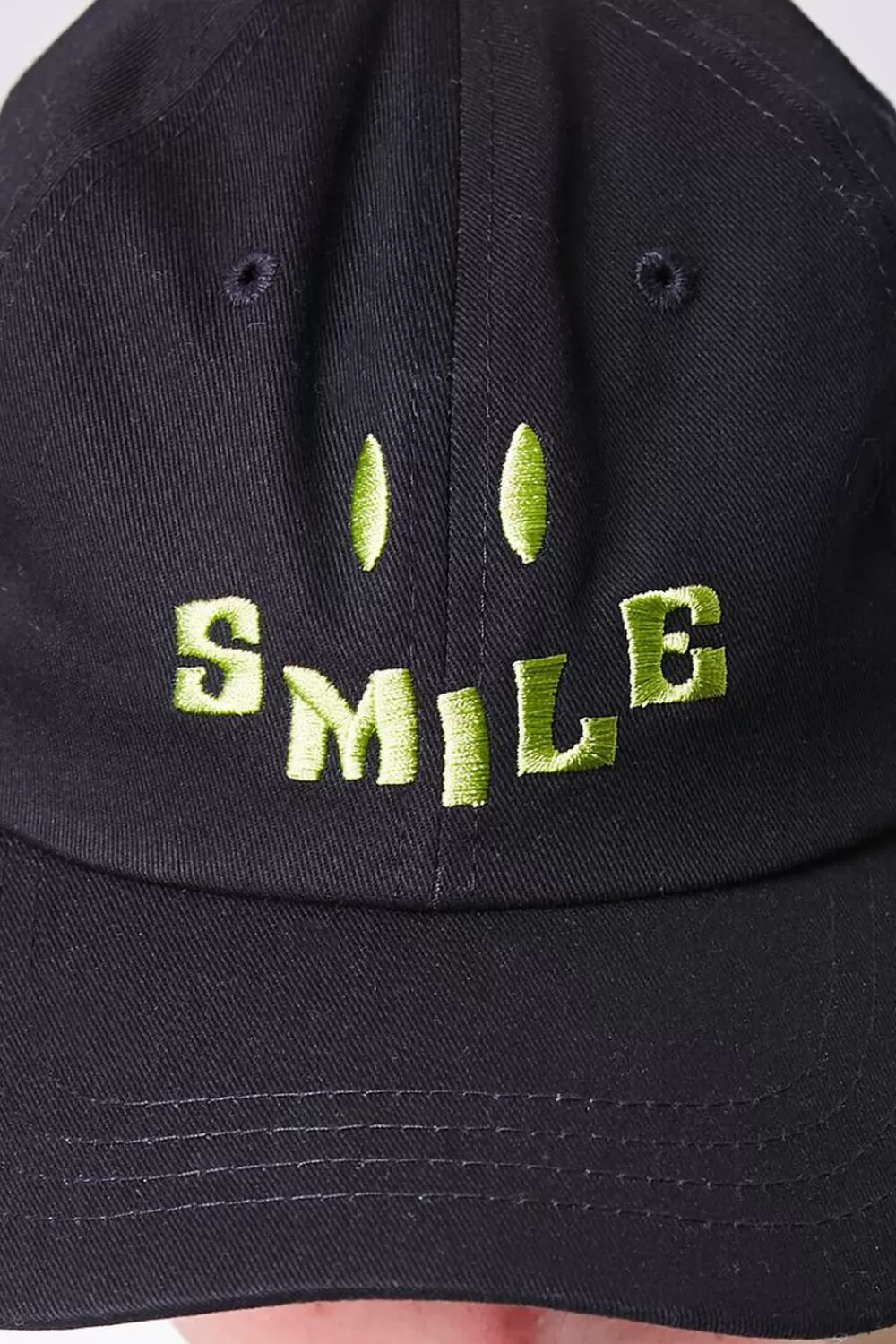 Hats + Beanies>Forever 21 Embroidered Smile Graphic Cap Black/Green