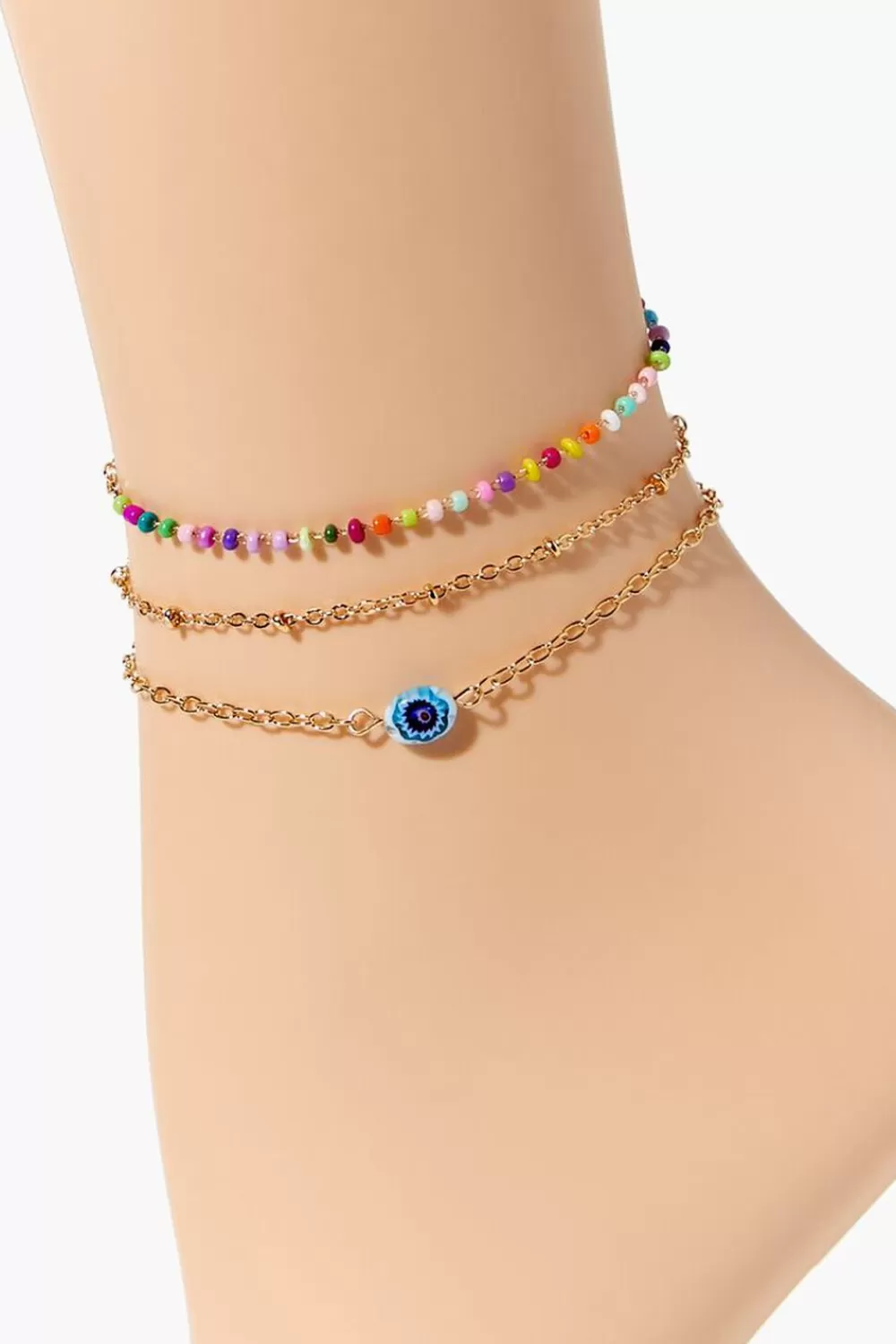 Body Jewelry>Forever 21 Evil Eye Anklet Set Blue/Multi