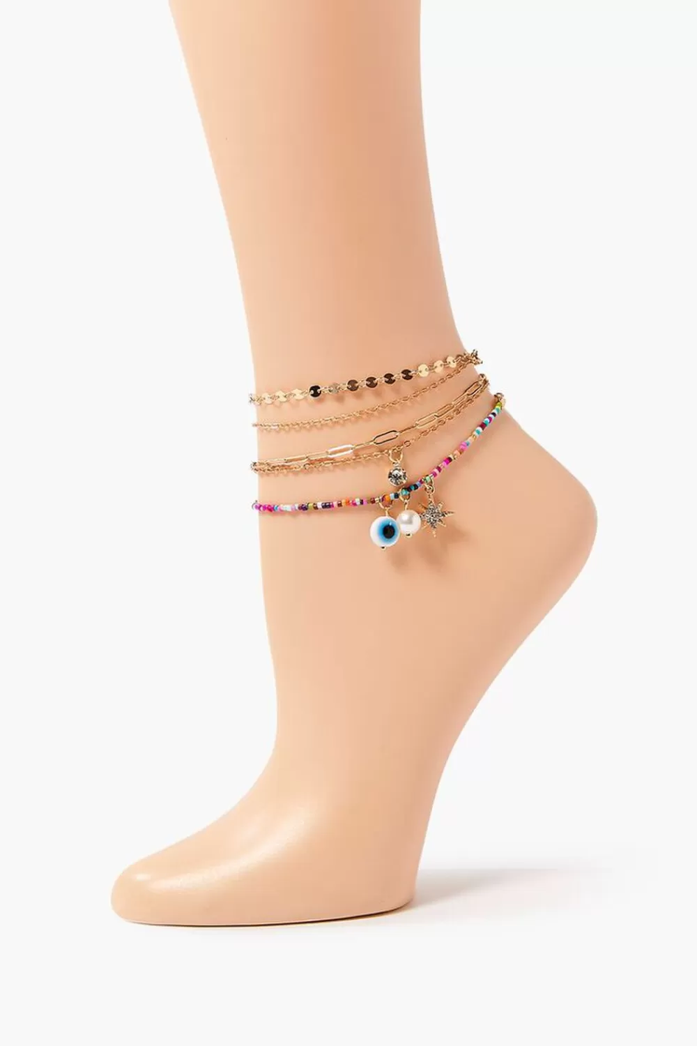 Body Jewelry>Forever 21 Evil Eye Charm Chain Anklet Set Gold/Multi