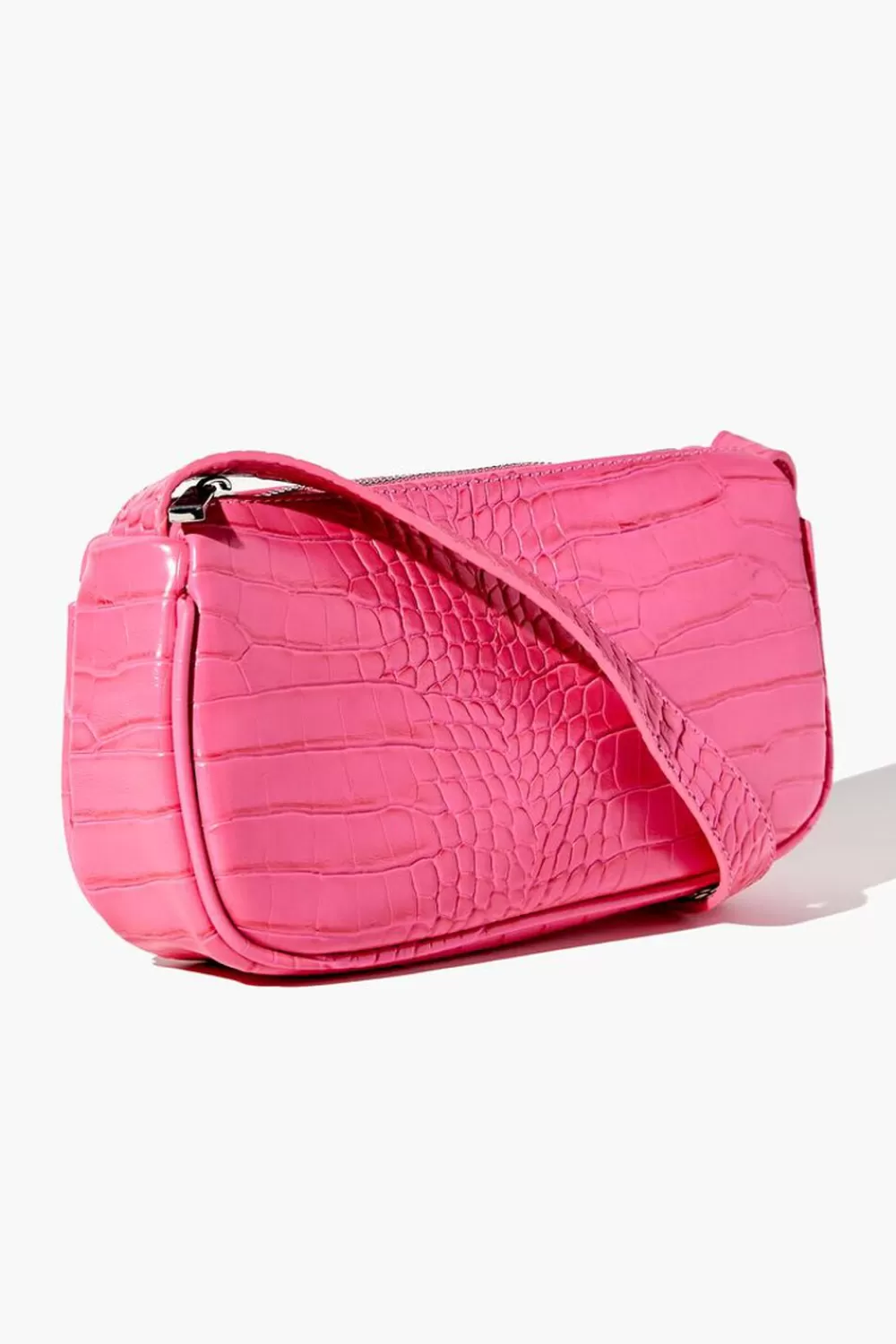 Bags + Backpacks>Forever 21 Faux Croc Baguette Bag Pink