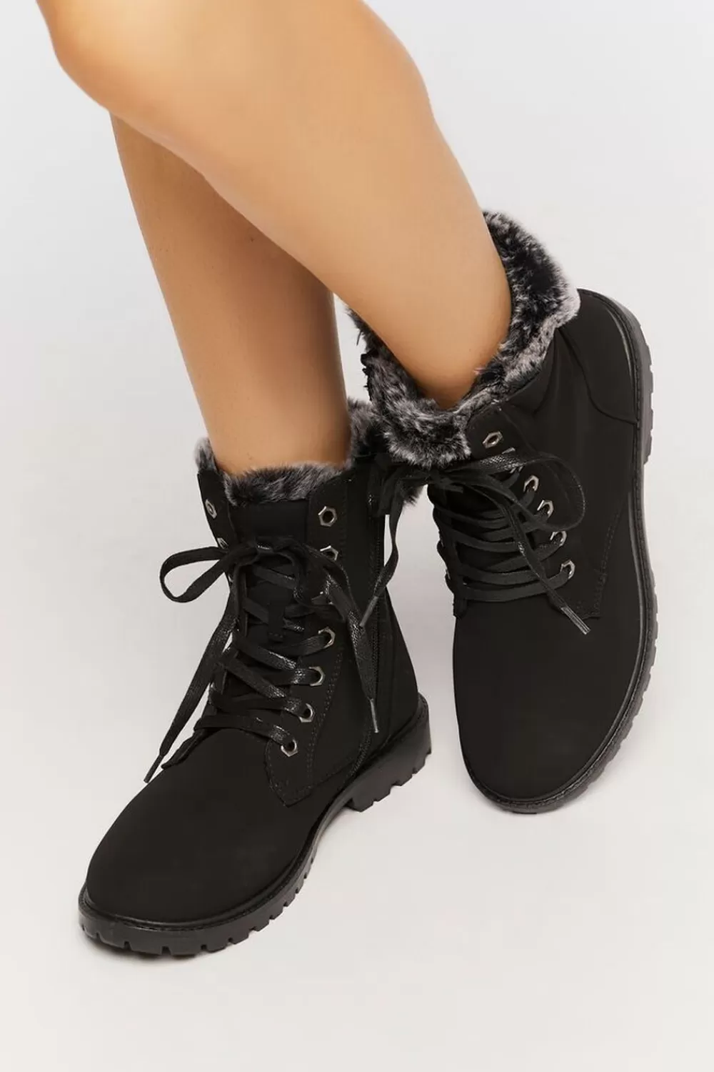 Boots + Booties>Forever 21 Faux Fur-Lined Ankle Booties Black