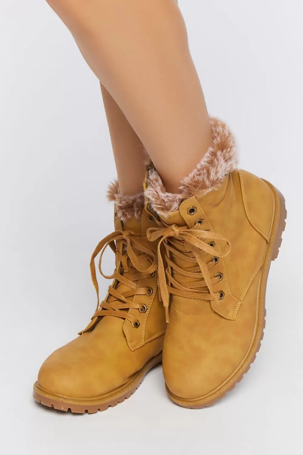 Boots + Booties>Forever 21 Faux Fur-Lined Ankle Booties Camel