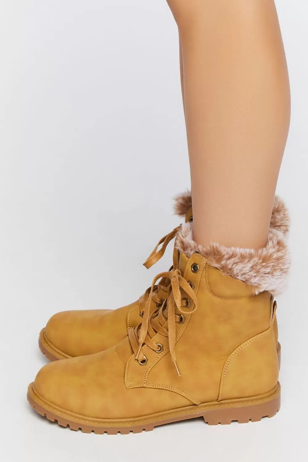 Boots + Booties>Forever 21 Faux Fur-Lined Ankle Booties Camel