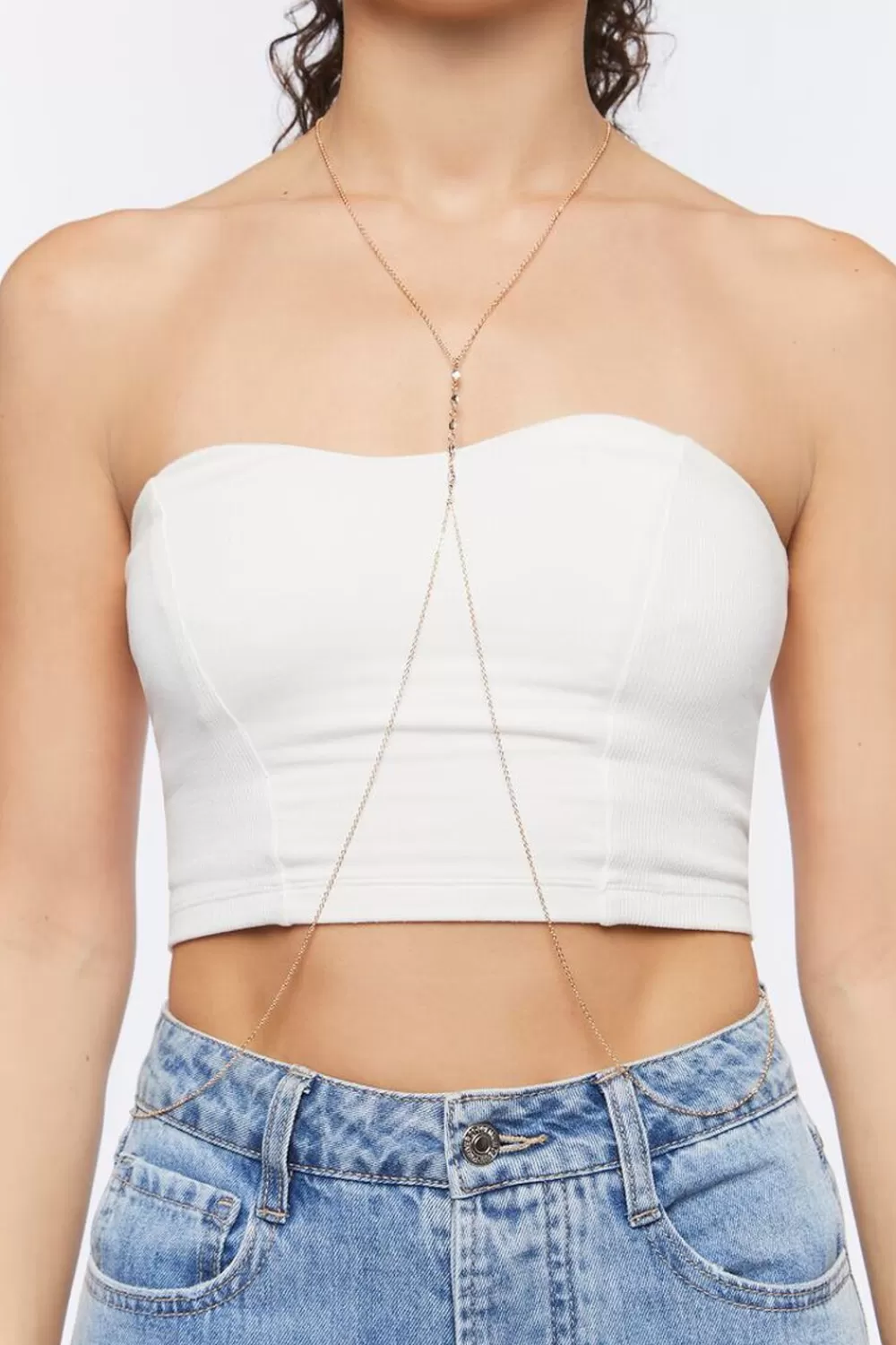 Body Jewelry>Forever 21 Faux Gem Body Chain Gold/Clear