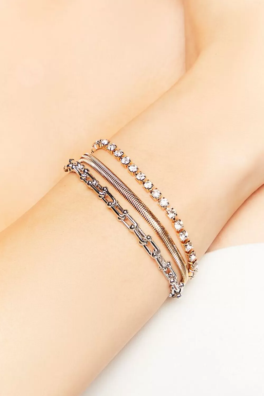 Bracelets>Forever 21 Faux Gem Bracelet Set Clear/Gold