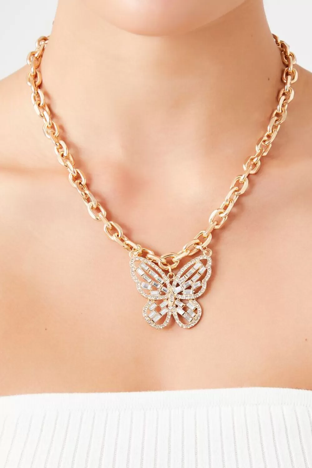 Necklaces>Forever 21 Faux Gem Butterfly Pendant Necklace Gold/Clear