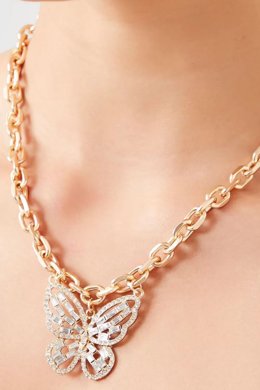 Necklaces>Forever 21 Faux Gem Butterfly Pendant Necklace Gold/Clear