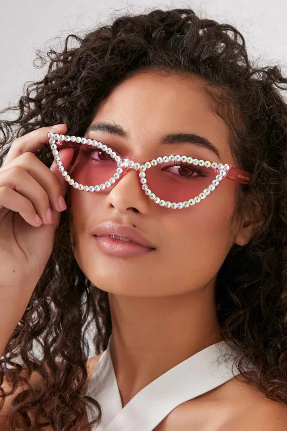 Sunglasses + Readers>Forever 21 Faux Gem Cat-Eye Sunglasses Pink/Pink