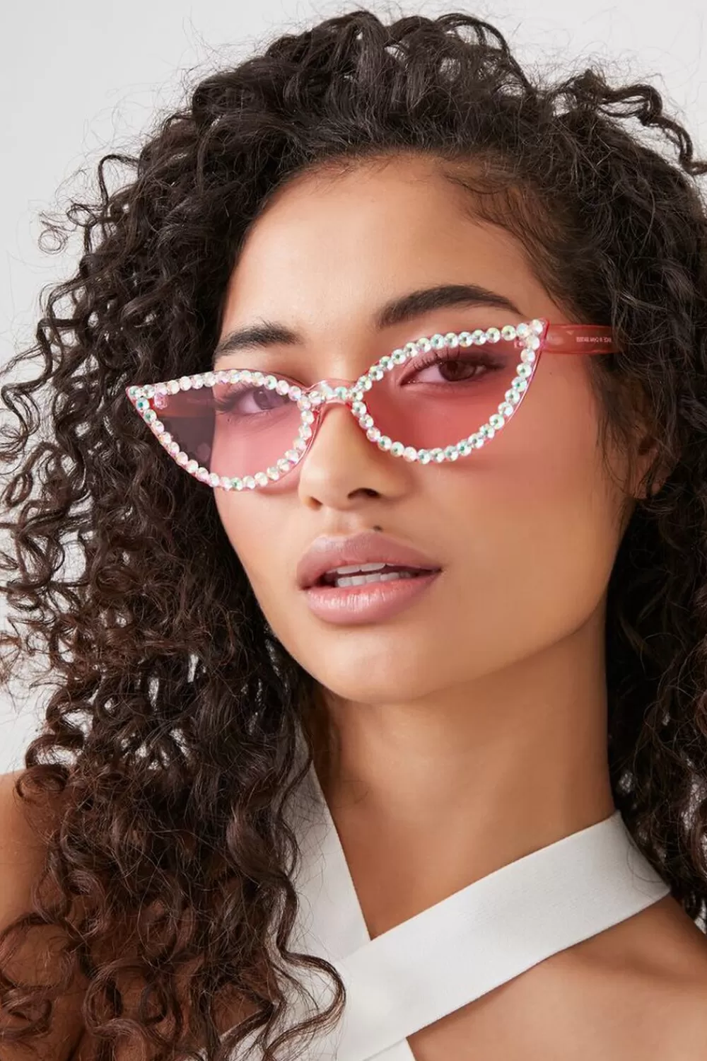 Sunglasses + Readers>Forever 21 Faux Gem Cat-Eye Sunglasses Pink/Pink